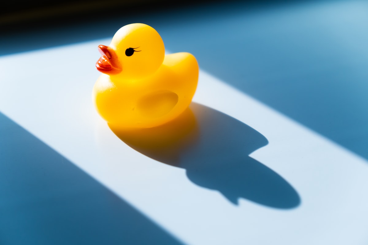 A single yellow rubber duck floating in bathwater, no identifiable person, no child, no readable brand name or logo, for the piece on gentle parenting being rebranded as sturdy parenting
